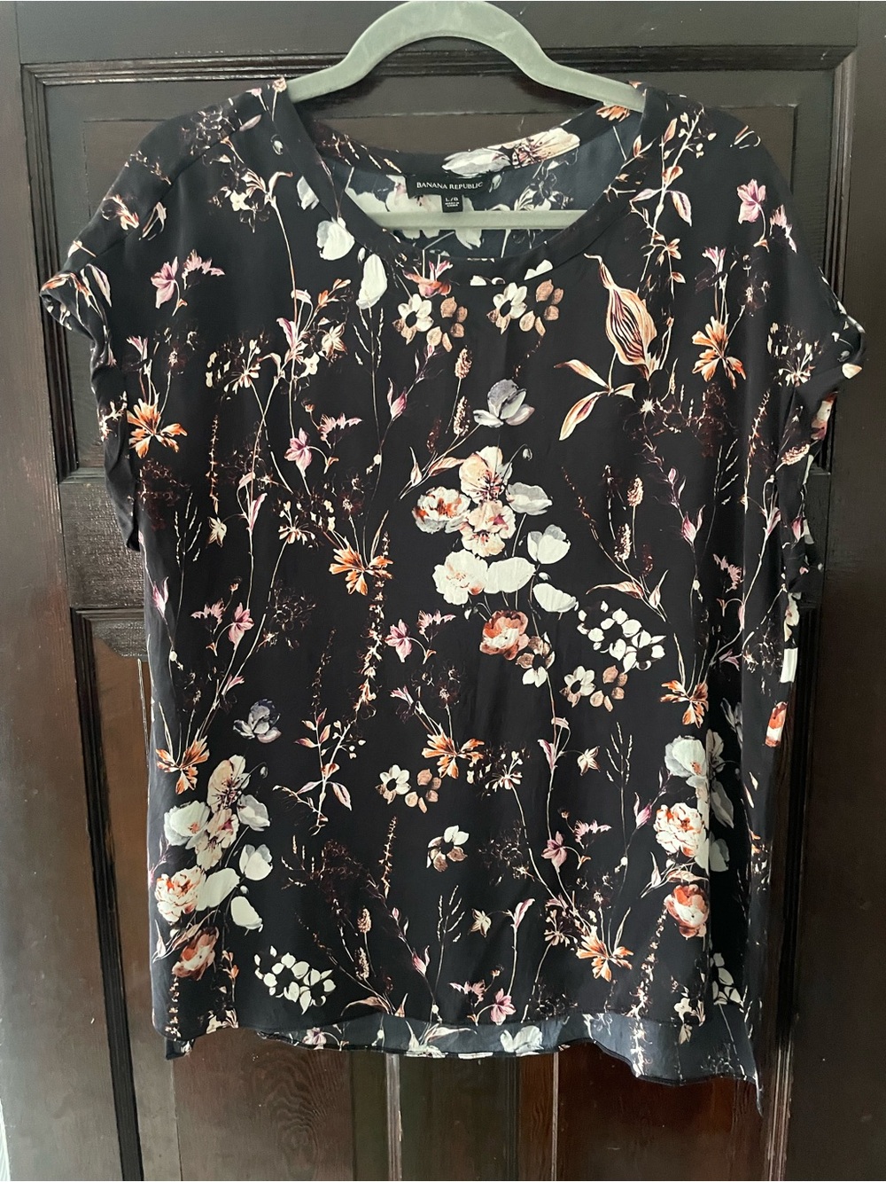Banana Republic Black Floral Cap-Sleeve Blouse